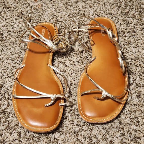 Express Gold Gladiator Flats 8 - Picture 2 of 3